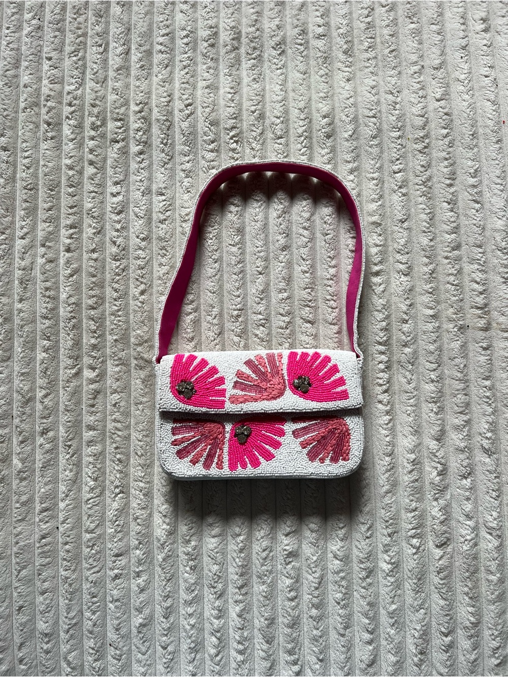 Anthropologie Pink & White Beaded Shoulder Bag